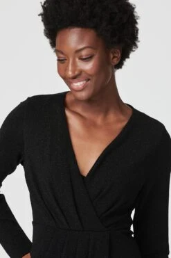 Lurex Wrap Front Evening Dress -Hallmark Style D511334 BLACK 4