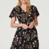 Floral Angel Sleeve Short Dress 1 Floral Angel Sleeve Short Dress -Hallmark Style D511977 MULTI NAVY 3