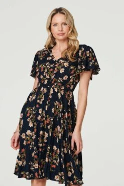 Floral Angel Sleeve Short Dress -Hallmark Style D511977 MULTI NAVY 4