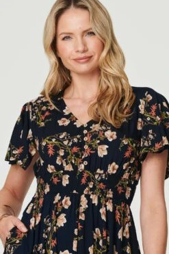 Floral Angel Sleeve Short Dress -Hallmark Style D511977 MULTI NAVY 6