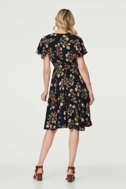 Floral Angel Sleeve Short Dress -Hallmark Style D511977 MULTI NAVY 8
