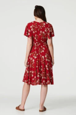 Floral Angel Sleeve Short Dress -Hallmark Style D511977 MULTI RED 4