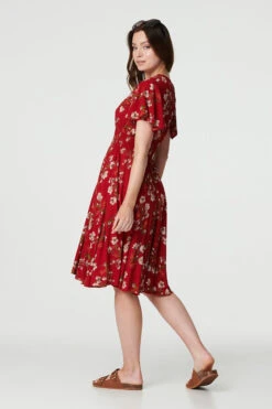 Floral Angel Sleeve Short Dress -Hallmark Style D511977 MULTI RED 5