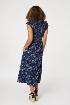 Polka Dot Cap Sleeve Midi Dress -Hallmark Style D512327 NAVY 3