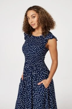 Polka Dot Cap Sleeve Midi Dress -Hallmark Style D512327 NAVY 4