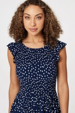 Polka Dot Cap Sleeve Midi Dress -Hallmark Style D512327 NAVY 5