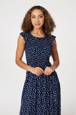 Polka Dot Cap Sleeve Midi Dress -Hallmark Style D512327 NAVY 6
