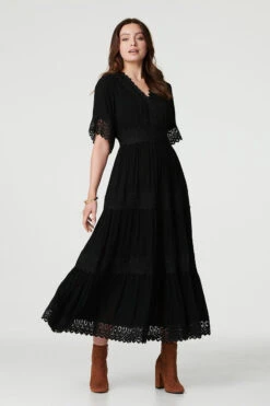 Short Sleeve Crochet Maxi Dress -Hallmark Style D512419 BLACK 1 49485533 1593 449b af53 575b354d1112