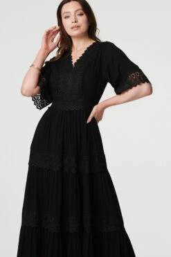 Short Sleeve Crochet Maxi Dress -Hallmark Style D512419 BLACK 3 f122edb9 365f 4d0d acf1 6b4aed1c2065