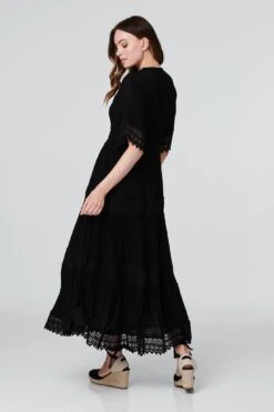 Short Sleeve Crochet Maxi Dress -Hallmark Style D512419 BLACK 4