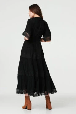 Short Sleeve Crochet Maxi Dress -Hallmark Style D512419 BLACK 5