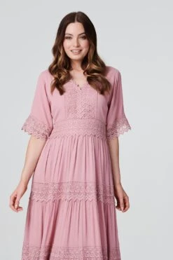 Short Sleeve Crochet Maxi Dress -Hallmark Style D512419 MUSK PINK 3