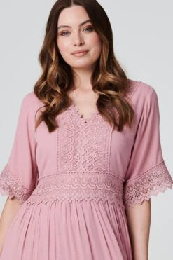 Short Sleeve Crochet Maxi Dress -Hallmark Style D512419 MUSK PINK 4