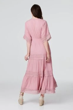 Short Sleeve Crochet Maxi Dress -Hallmark Style D512419 MUSK PINK 5