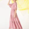 Short Sleeve Crochet Maxi Dress -Hallmark Style D512419 PINK 1