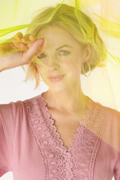 Short Sleeve Crochet Maxi Dress -Hallmark Style D512419 PINK 2