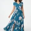 Floral Fit & Flare Maxi Dress -Hallmark Style D512448 TEAL 1