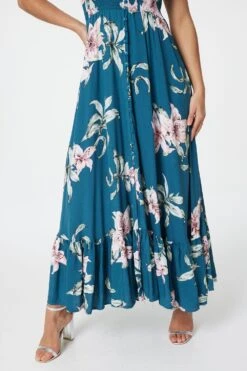Floral Fit & Flare Maxi Dress -Hallmark Style D512448 TEAL 3