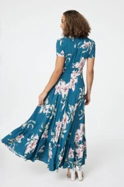 Floral Fit & Flare Maxi Dress -Hallmark Style D512448 TEAL 5