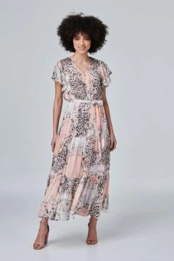 Animal Print Tiered Maxi Dress 11 Animal Print Tiered Maxi Dress -Hallmark Style D512668 MULTI PINK 2
