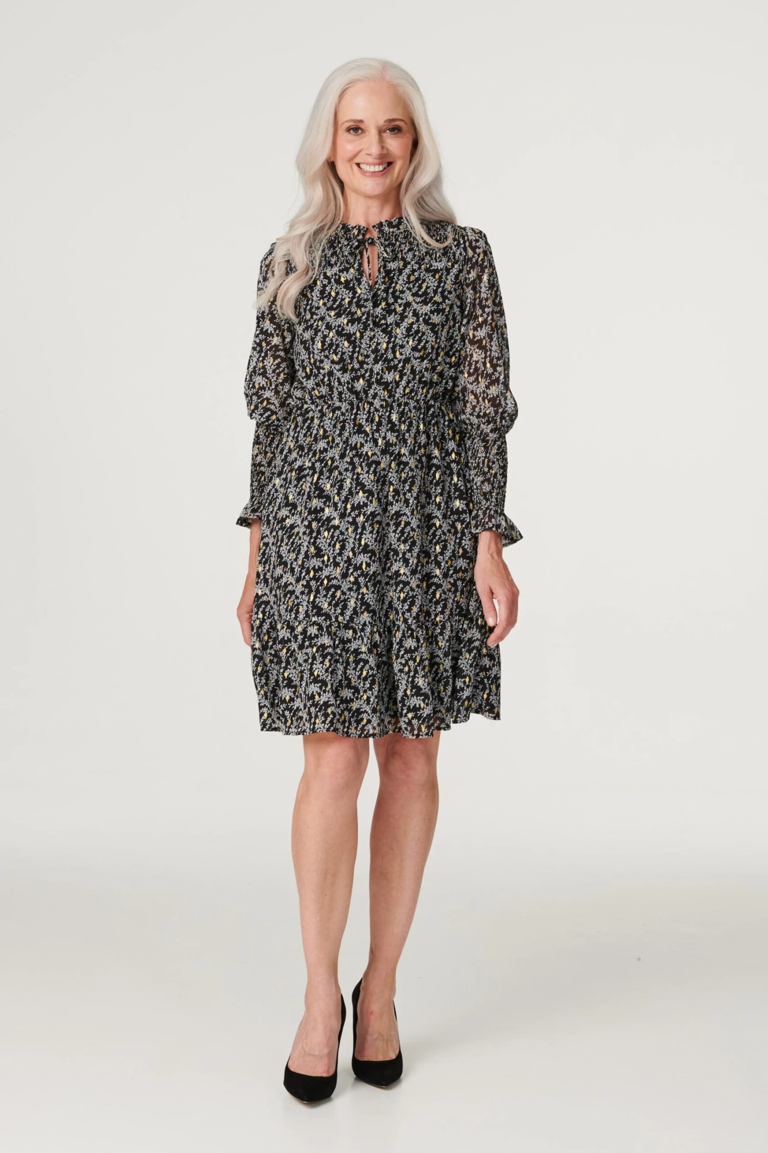 Printed Tie Neck Skater Dress 3 Printed Tie Neck Skater Dress