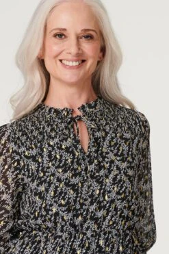 Printed Tie Neck Skater Dress 11 Printed Tie Neck Skater Dress -Hallmark Style D512875 MULTI BLACK 4