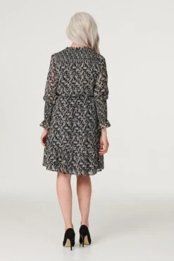 Printed Tie Neck Skater Dress 10 Printed Tie Neck Skater Dress -Hallmark Style D512875 MULTI BLACK 5