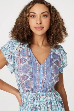 Printed Cap Sleeve Maxi Dress 10 Printed Cap Sleeve Maxi Dress -Hallmark Style D512933 PALE BLUE 3