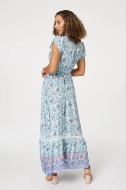 Printed Cap Sleeve Maxi Dress 9 Printed Cap Sleeve Maxi Dress -Hallmark Style D512933 PALE BLUE 4