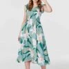 Floral Frilled Sleeve Midi Dress -Hallmark Style D512940 MULTI GREEN 2