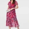 Floral Short Sleeve Tiered Midi Dress -Hallmark Style D513027 MULTI RED 2