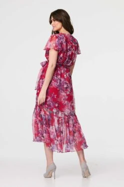 Floral Short Sleeve Tiered Midi Dress -Hallmark Style D513027 MULTI RED 5