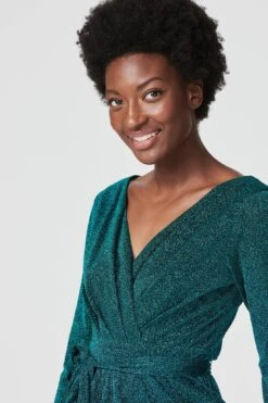 Lurex Wrap Front Fit & Flare Dress -Hallmark Style D513152 EMERALD 3