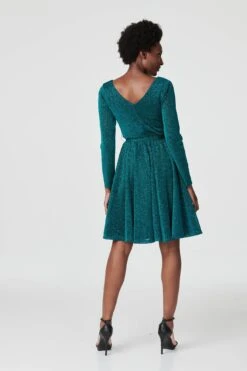 Lurex Wrap Front Fit & Flare Dress -Hallmark Style D513152 EMERALD 5