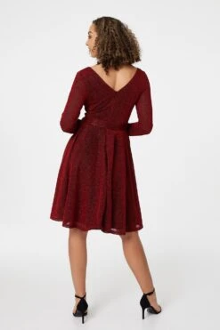 Lurex Wrap Front Fit & Flare Dress -Hallmark Style D513152 RED 6