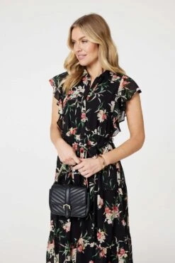 Floral Angel Sleeve Shirt Dress -Hallmark Style D513346 MULTI BLACK 3