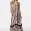 Animal Print Lace Trim Maxi Dress