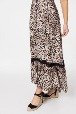 Animal Print Lace Trim Maxi Dress -Hallmark Style D513395 BEIGE 5