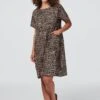 Geo Print Short Sleeve Tunic Dress -Hallmark Style D513408 BEIGE 1