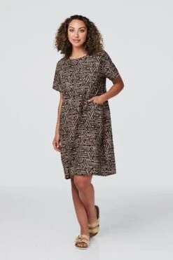 Geo Print Short Sleeve Tunic Dress