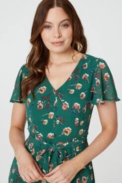 Floral Angel Sleeve Tea Dress -Hallmark Style D513533 EMERALD 4