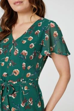 Floral Angel Sleeve Tea Dress -Hallmark Style D513533 EMERALD 6