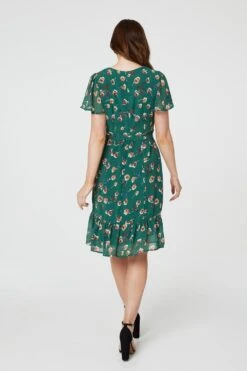 Floral Angel Sleeve Tea Dress -Hallmark Style D513533 EMERALD 7