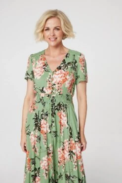 Floral High Low Maxi Tea Dress -Hallmark Style D513537 GREEN 4