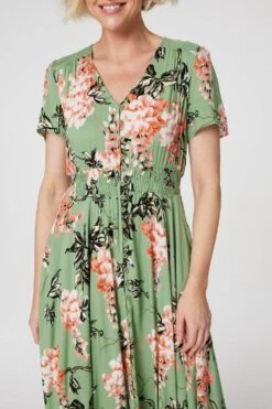 Floral High Low Maxi Tea Dress -Hallmark Style D513537 GREEN 6