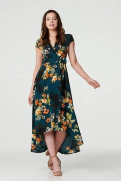 Floral High Low Wrap Maxi Dress -Hallmark Style D513564 TEAL 2