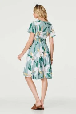 Floral Knee Length Skater Dress -Hallmark Style D513646 MULTI GREEN 7