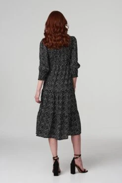 Spotty Print Smocked Dress 9 Spotty Print Smocked Dress -Hallmark Style D513657 BLACK AND WHITE 6