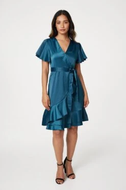 Frill Detail Short Wrap Dress -Hallmark Style D513678 EMERALD 2