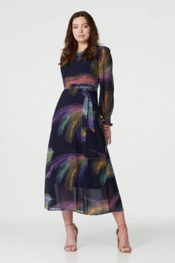 Printed Long Sleeve Midi Dress -Hallmark Style D513841 NAVY 1 f2ee5e77 9f67 4fab b812 5816698df1d3